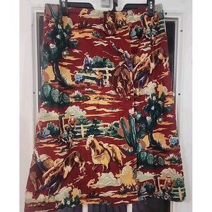 VTG Ivory Coast Handpainted Wrap Skirt Cowboy Rodeo Southwest Equestrian Size S